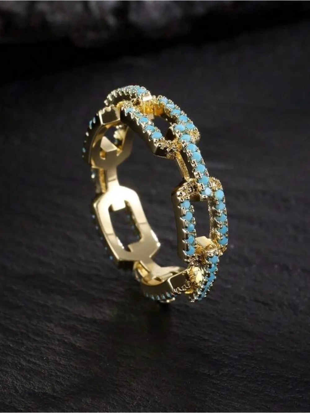Western Ring Gold Tone Ring with Turquoise Stones - Women's Fashion Band